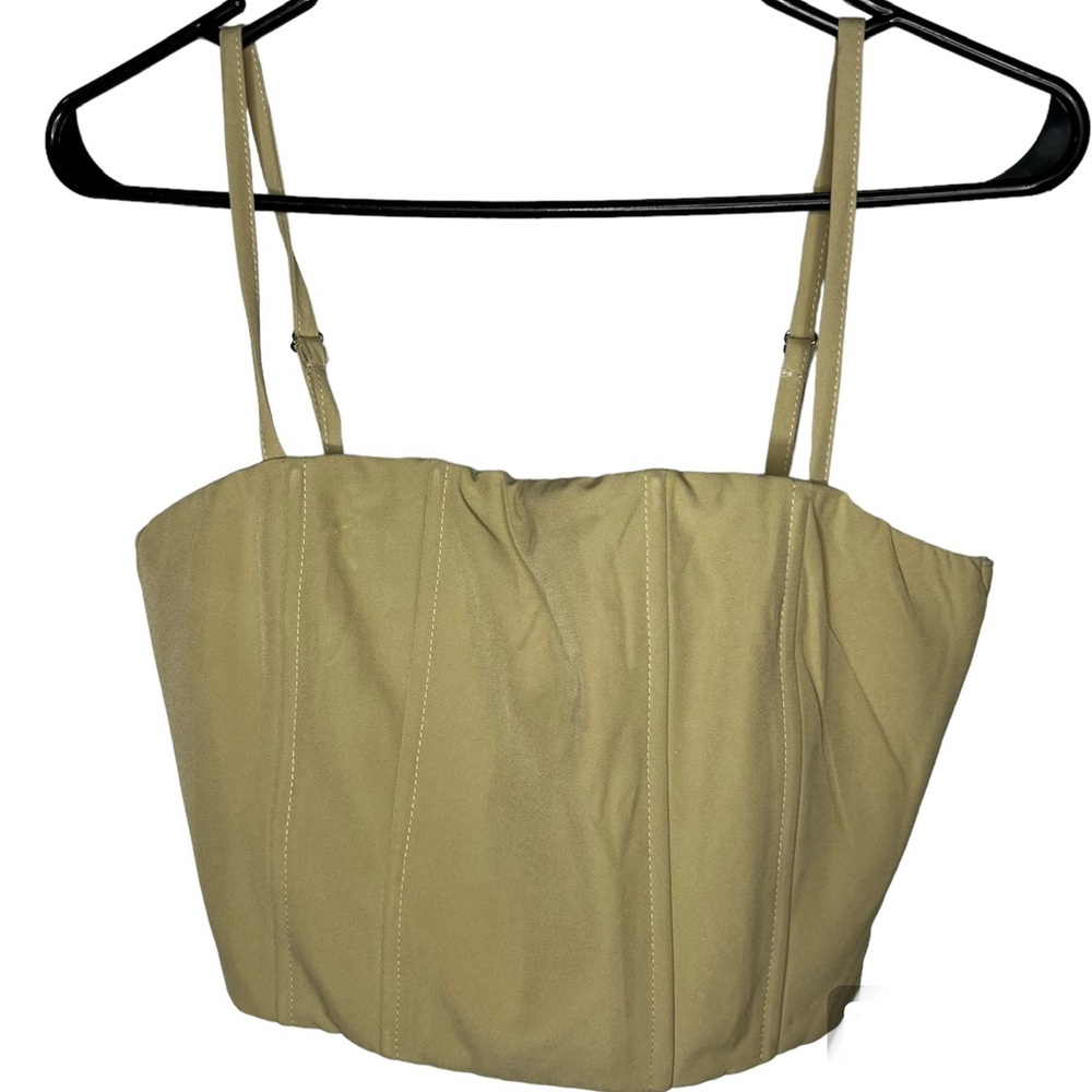 New! White Fox All The Memories Crop Strap Boned Taupe Women’s Top Sz M